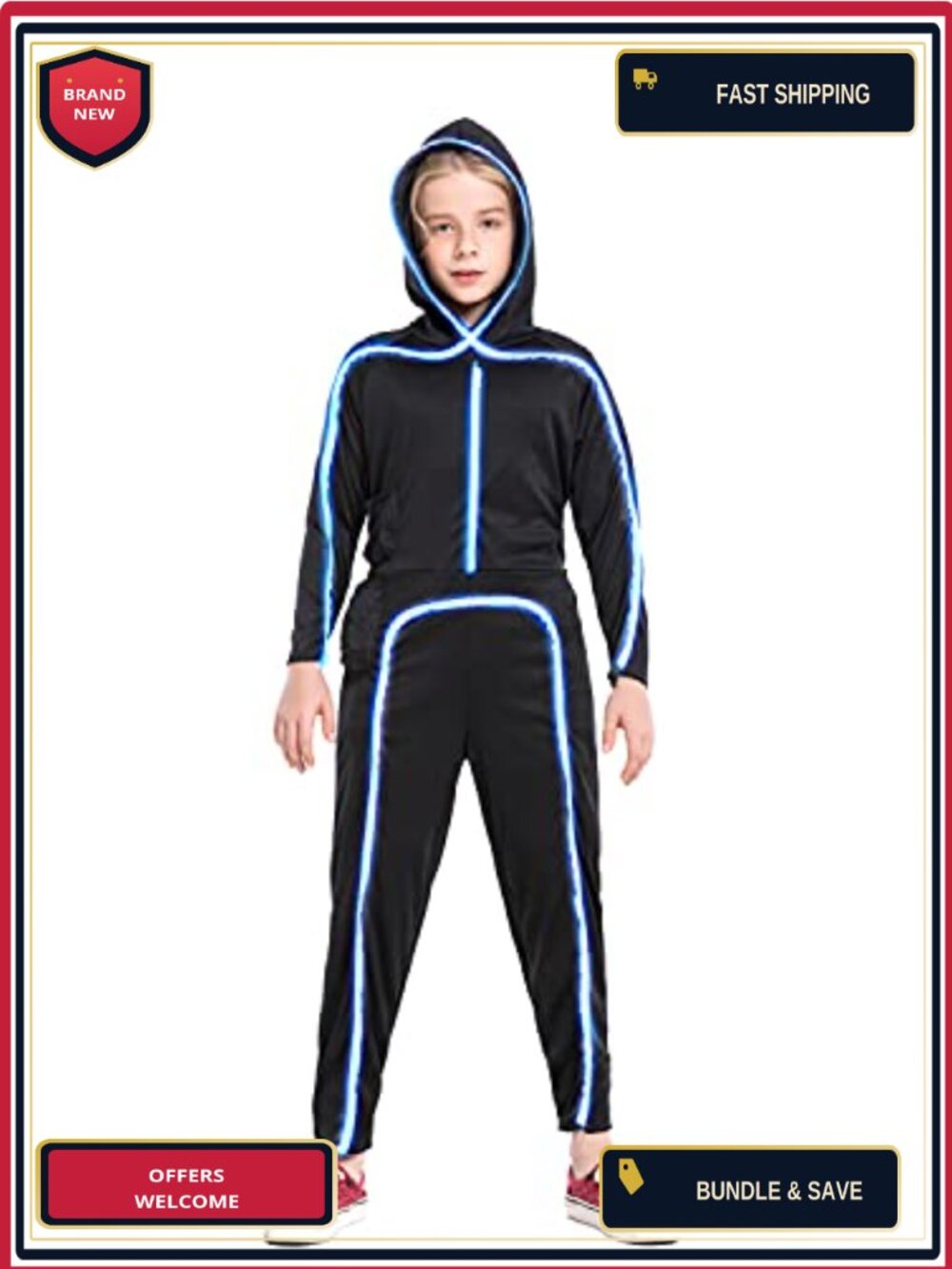 Light Up Stick Figure Costume EL Wire Neon LED Boys Girls Halloween Cosplay